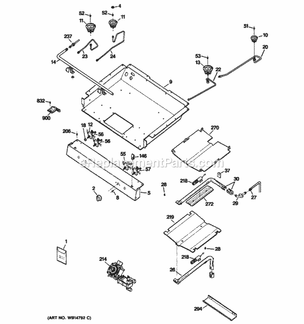 GE JGBP28DEM6BB Gas & Burner Parts Diagram