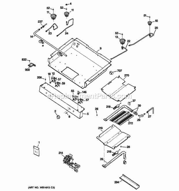 GE JGBP28DEM8BB Gas & Burner Parts Diagram