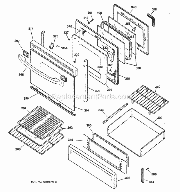 GE JGBP79AEB3AA Gas Range Door & Drawer Parts Diagram