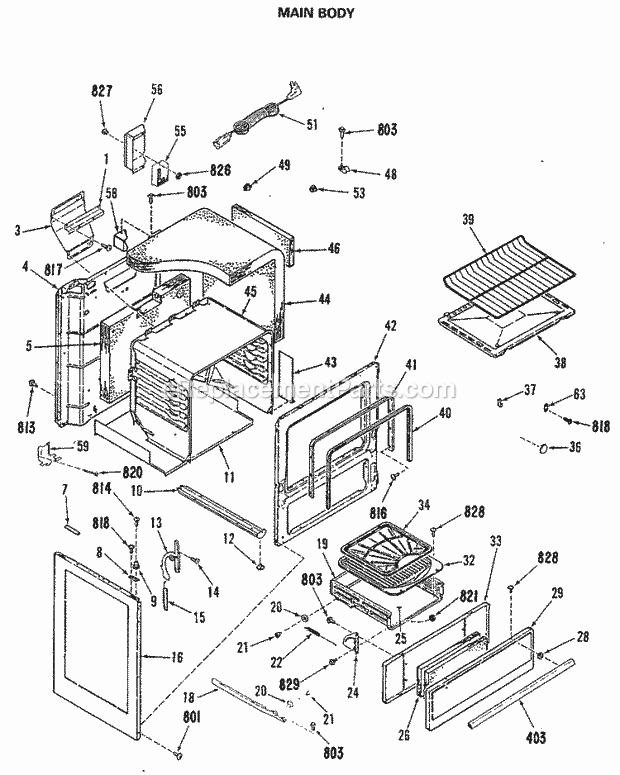 GE JGBS03EK1 Gas Range Main Body Diagram