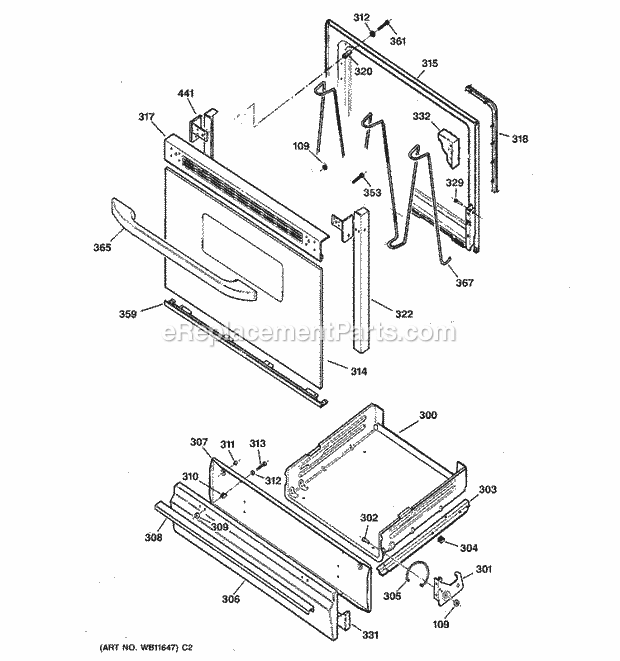 GE JGBS04BEA5AD Gas Range Door & Drawer Parts Diagram