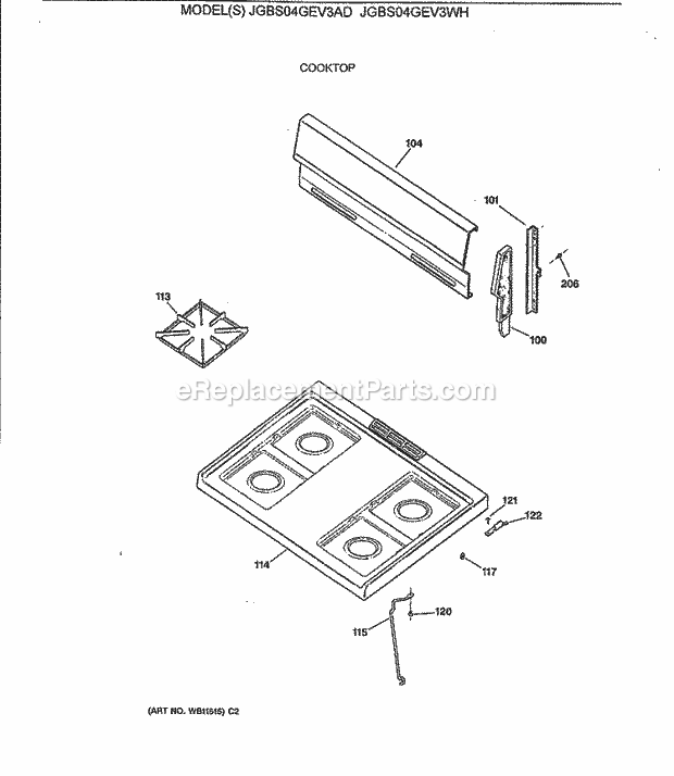 GE JGBS04GEV3AD Gas Range Cooktop Diagram