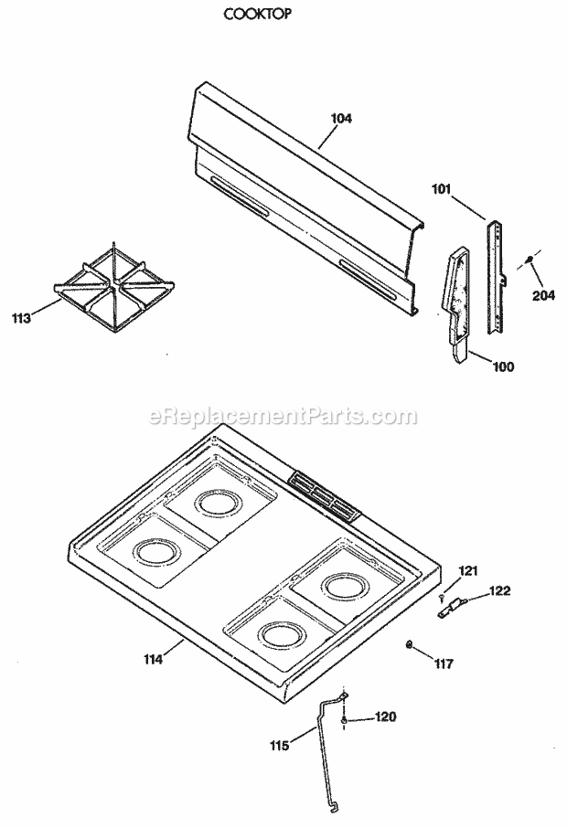 GE JGBS04GPV2AD Gas Range Cooktop Diagram