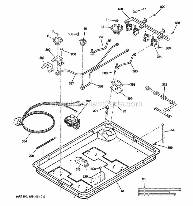 GE JGP337CEJ1CC Gas Range Gas & Burner Parts Diagram