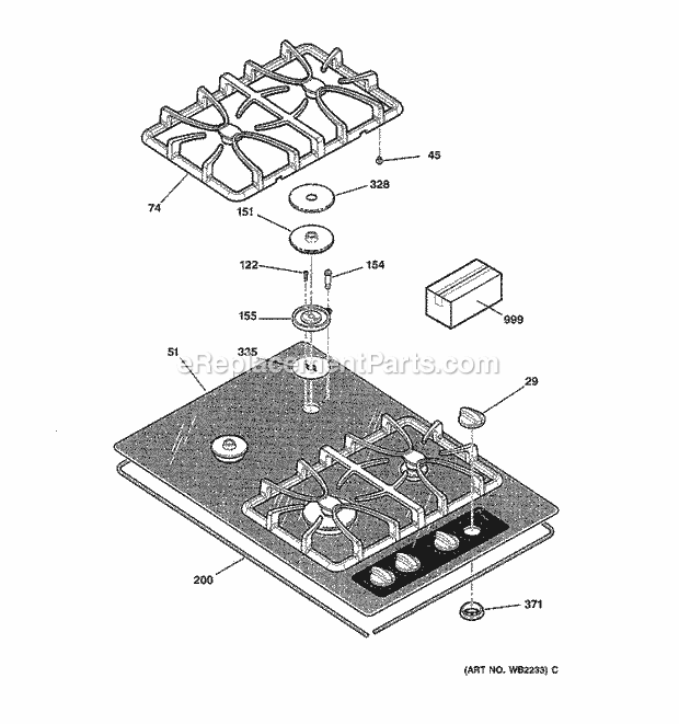 GE JGP932SEC1SS Gas Range Cooktop Diagram