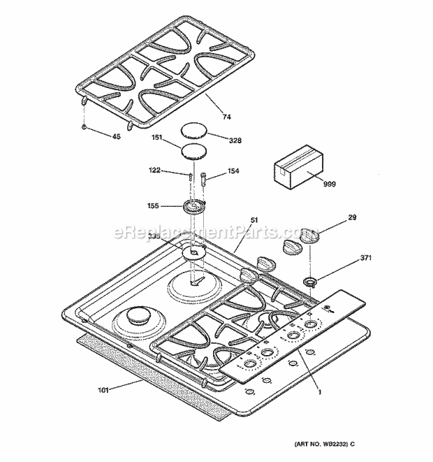 GE JGP933WEC1WW Gas Range Cooktop Diagram