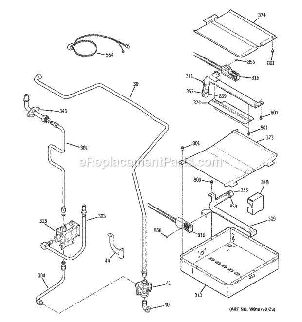 GE JGS968KEK2CC Gas Range Gas & Burner Parts Diagram