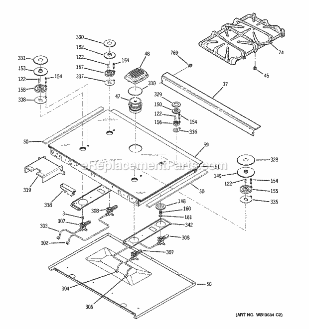 GE JGS968SEK2SS Gas Range Cooktop Diagram