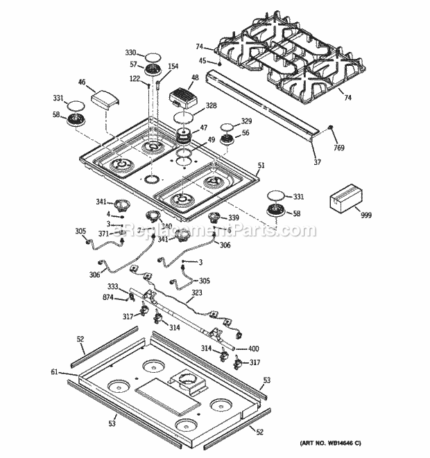 GE JGSP28DEN1WW Cooktop Diagram