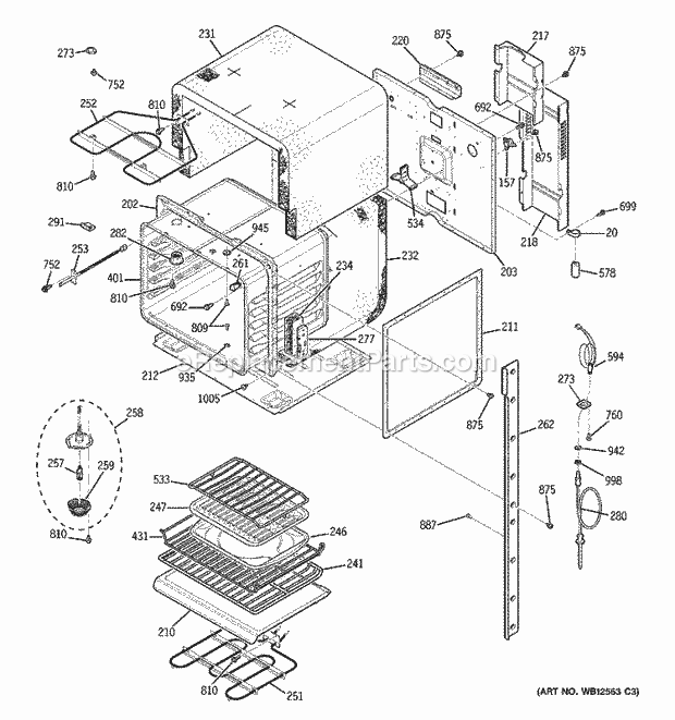 GE JK955CF4CC Electric Range Upper Body Diagram