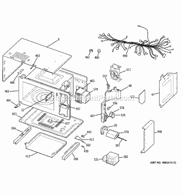 GE JKP85BD1BB Electric Range Microwave Body Parts Diagram