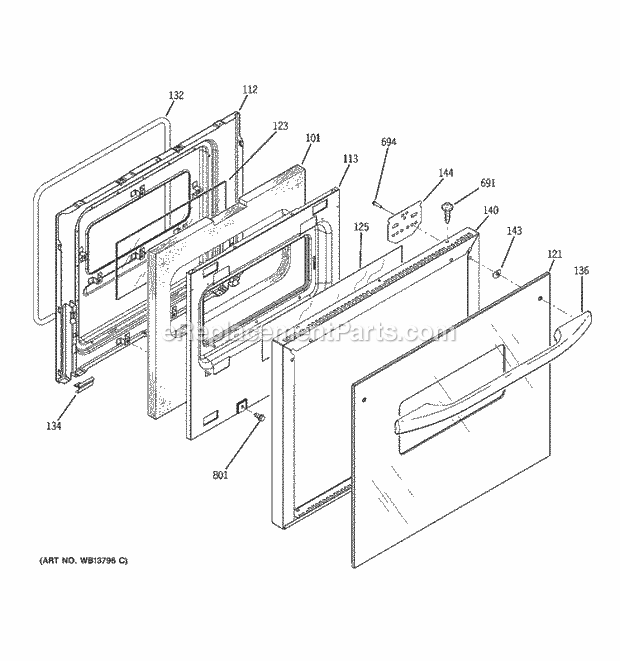 GE JRP28SK1SS Electric Range Lower Door Diagram