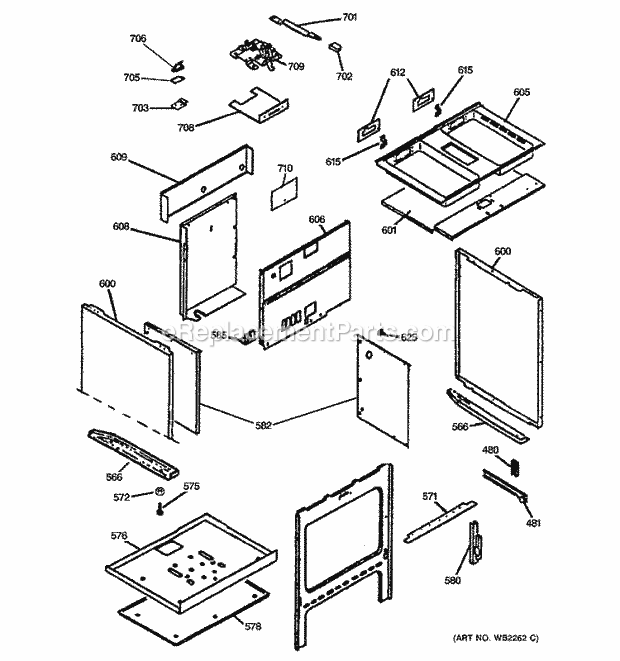 GE JSP69WVWW Electric Range Lower Oven Cabinet Assembly Diagram