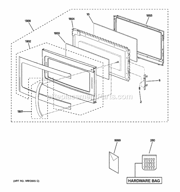 GE JVM1540SM2SS Microwave Door Parts Diagram