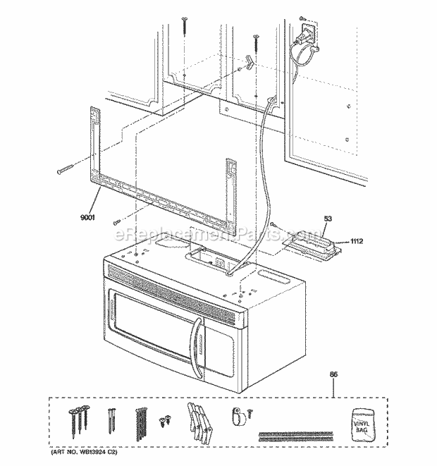 GE JVM1540SM2SS Microwave Installation Parts Diagram