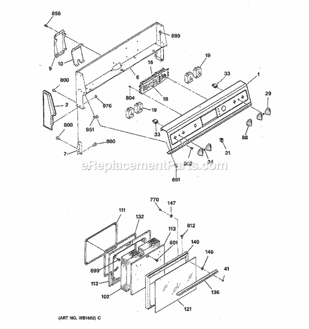 GE LEB316GT3WH Electric Range Control Panel & Oven Door Diagram
