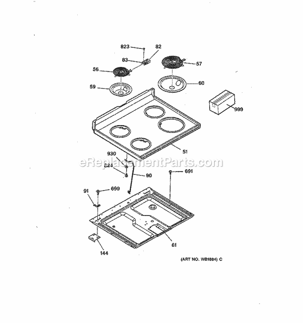 GE LEB316GT3WH Electric Range Cooktop Diagram