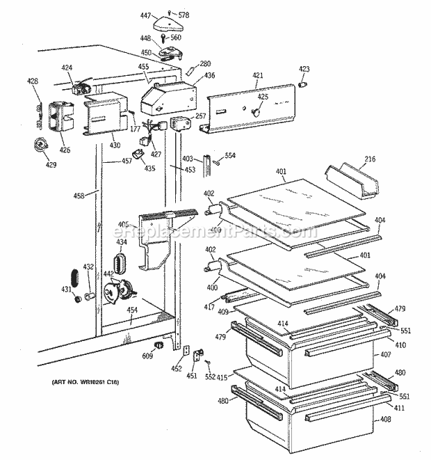 GE MSX20GAZBWW Refrigerator Fresh Food Section Diagram