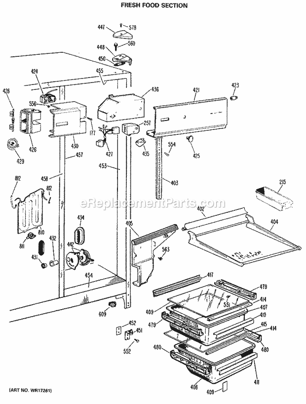 GE MSX22DLL Refrigerator Fresh Food Section Diagram