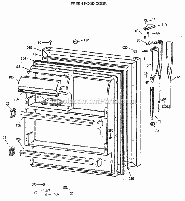 GE MTX18EASVRAD Refrigerator Fresh Food Door Diagram