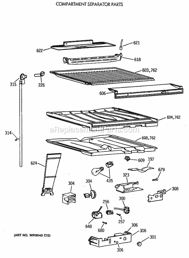 GE MTX21KAXBRWH Refrigerator Compartment Separator Parts Diagram