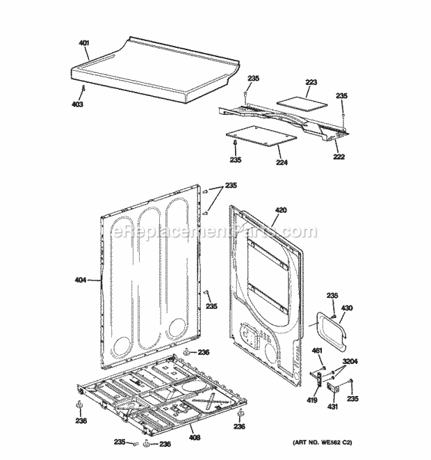 GE NBXR333EG7WW Residential Electric Dryer Cabinet Diagram