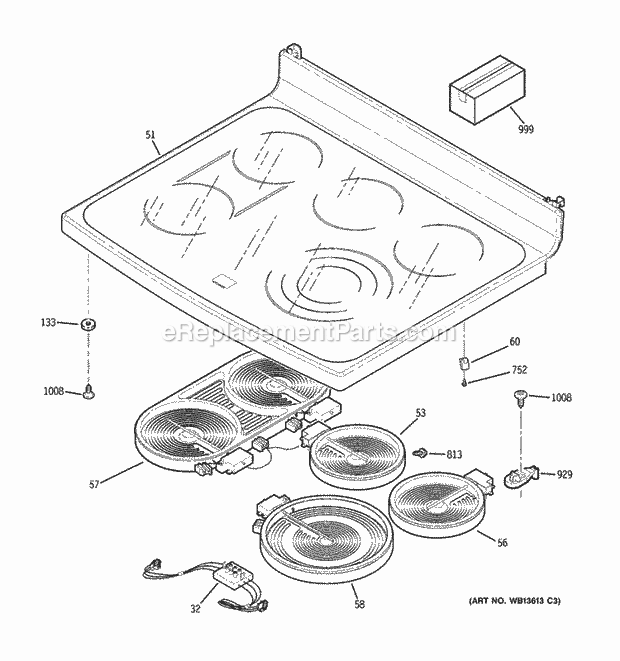 GE PB975SM2SS Electric Range Cooktop Diagram