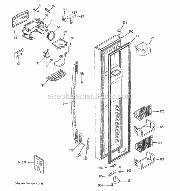 GE PCF23RGWCBB Refrigerator W Series Freezer Door Diagram