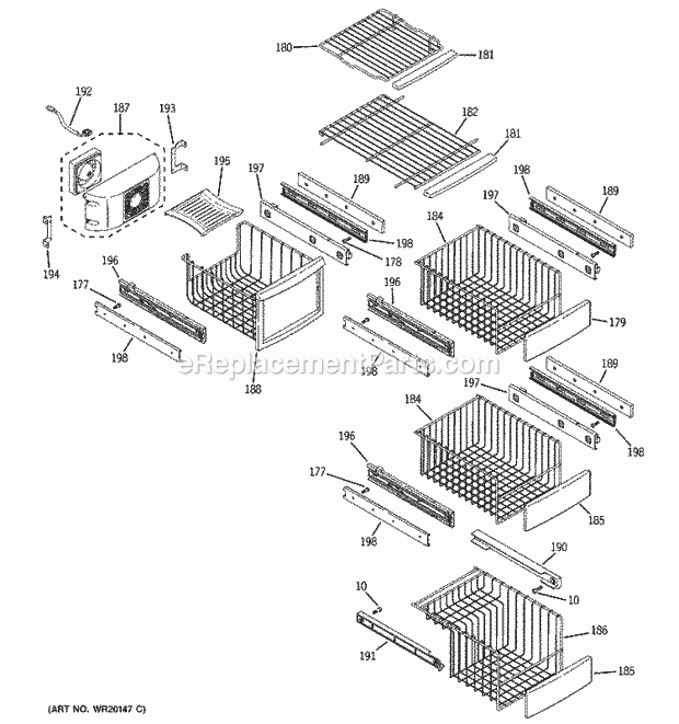 GE PCF23RGWCBB Refrigerator W Series Freezer Shelves Diagram