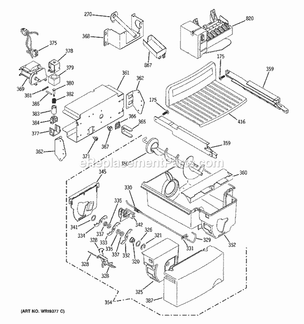 GE PCG21SIMHFBS Refrigerator Ice Maker & Dispenser Diagram