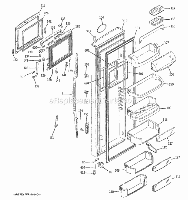 GE PCK23NHSBFWW Refrigerator Fresh Food Door Diagram