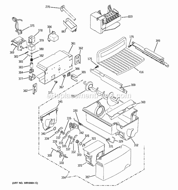 GE PCK23NHSBFWW Refrigerator Ice Maker & Dispenser Diagram