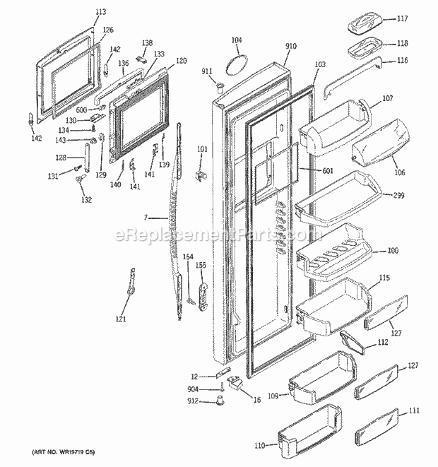 GE PCK23NHSCFWW Refrigerator Fresh Food Door Diagram