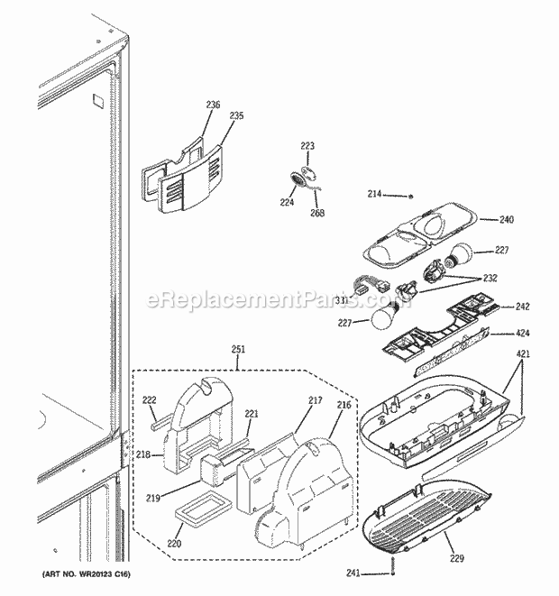 GE PDCE1NBWADBB Bottom Mount Refrigerator Fresh Food Section Diagram