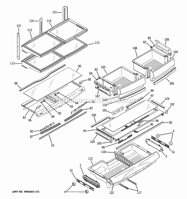 GE PDCE1NBZHJSS Fresh Food Shelves Diagram