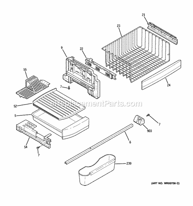 GE PDCS1NCZARSS Freezer Shelves Diagram