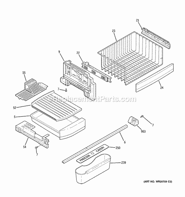 GE PDCS1NCZHLSS Freezer Shelves Diagram