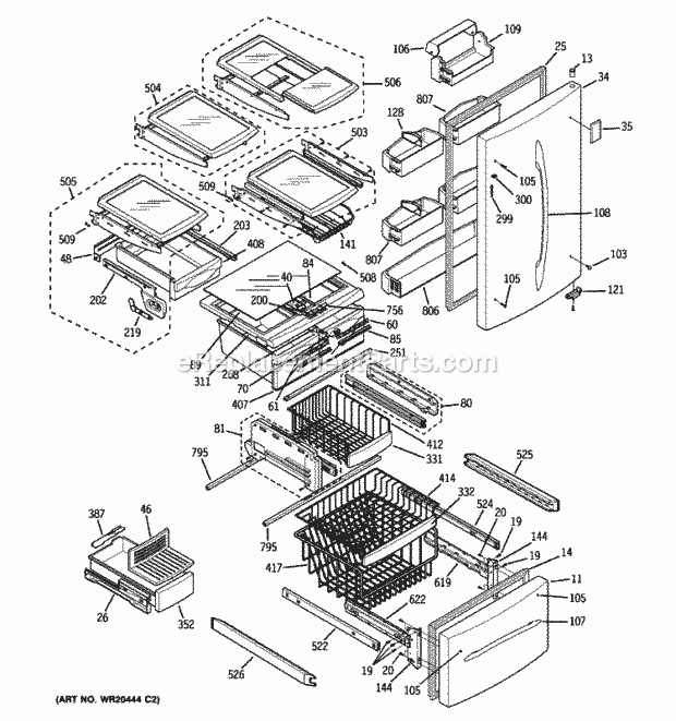 GE PDF22MFWCWW Doors & Shelves Diagram