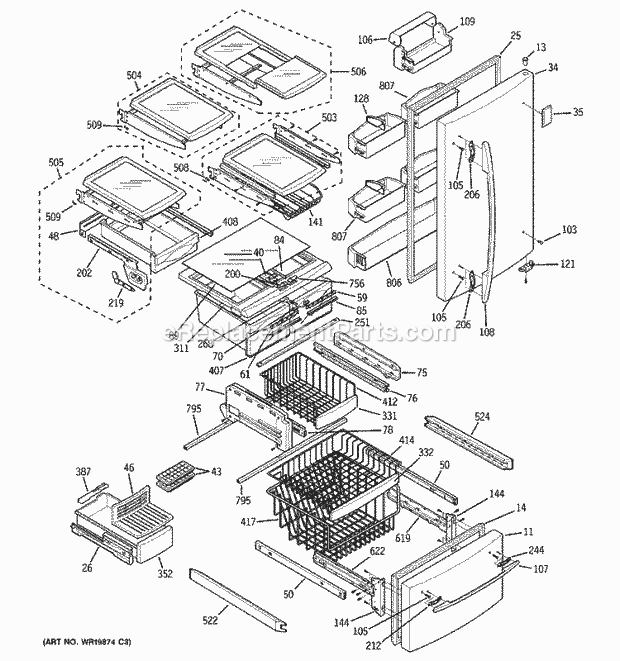 GE PDS22MBRABB Refrigerator Doors & Shelves Diagram