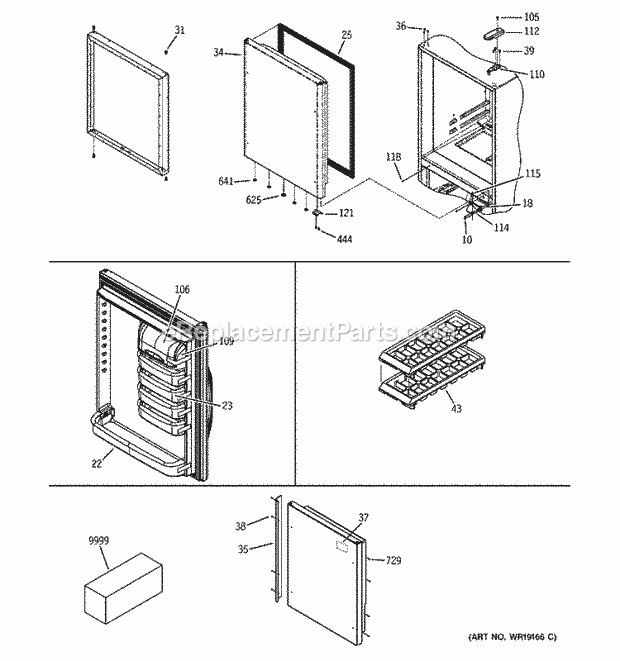 GE PDS22SBNBS Mfg Number Ppds22sbns0, Ref - Bottom Mounts Door Handles & Accessories Diagram