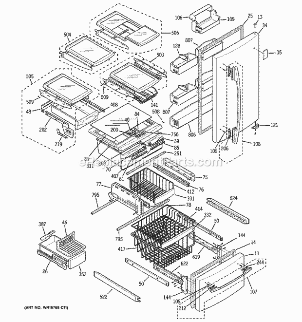 GE PDS22SCRARSS Refrigerator Doors & Shelves Diagram