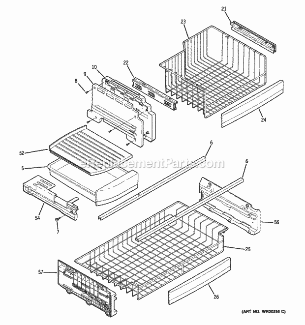 GE PDSE5NBWAJSS Freezer Shelves Diagram