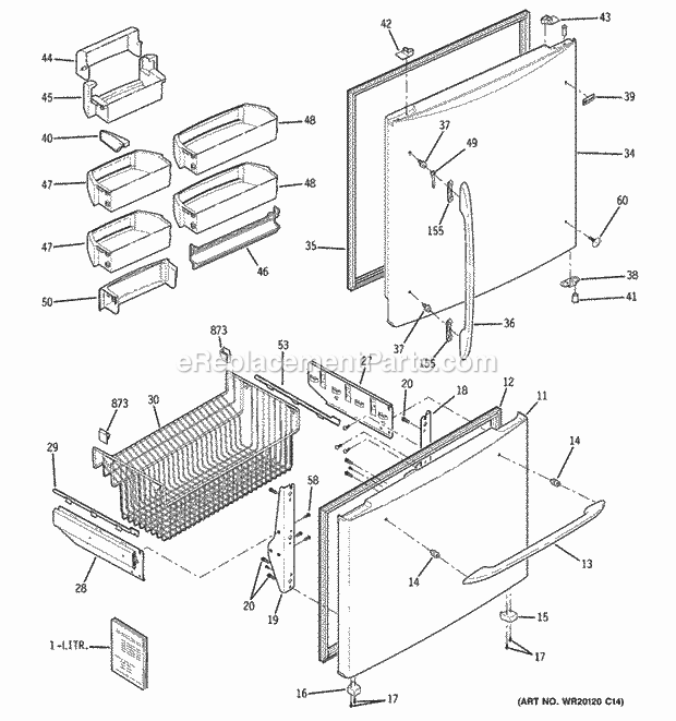 GE PDSF5NBWAWW Bottom Mount Refrigerator Doors Diagram