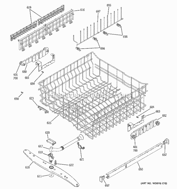 GE PDW7380N00SS Dishwasher Upper Rack Assembly Diagram