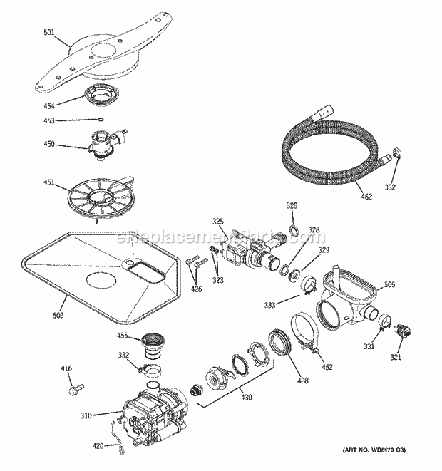 GE PDW7800N20WW Dishwasher Motor - Pump Mechanism Diagram