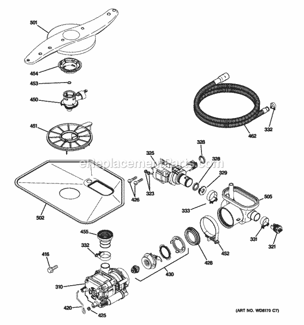GE PDW7800P00BB Motor-Pump Mechanism Diagram