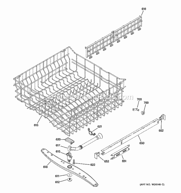 GE PDW8200J00CC Dishwasher Upper Rack Assembly Diagram