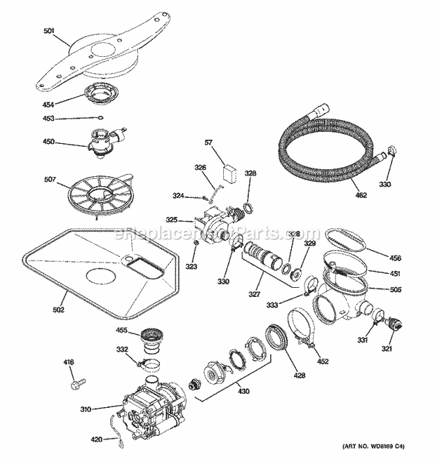 GE PDW8200N20WW Dishwasher Motor - Pump Mechanism Diagram