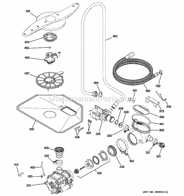 GE PDW8400J00BB Dishwasher Motor - Pump Mechanism Diagram