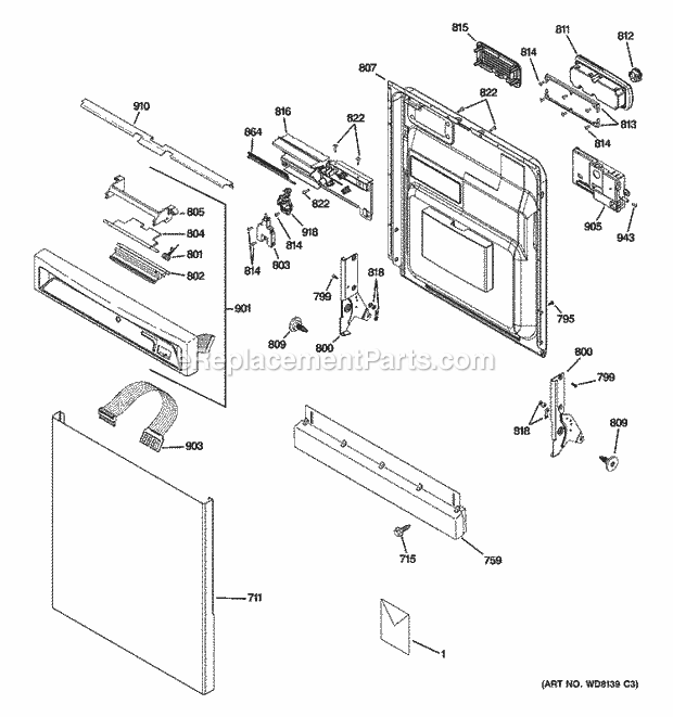 GE PDW8500J00CC Dishwasher Escutcheon & Door Assembly Diagram